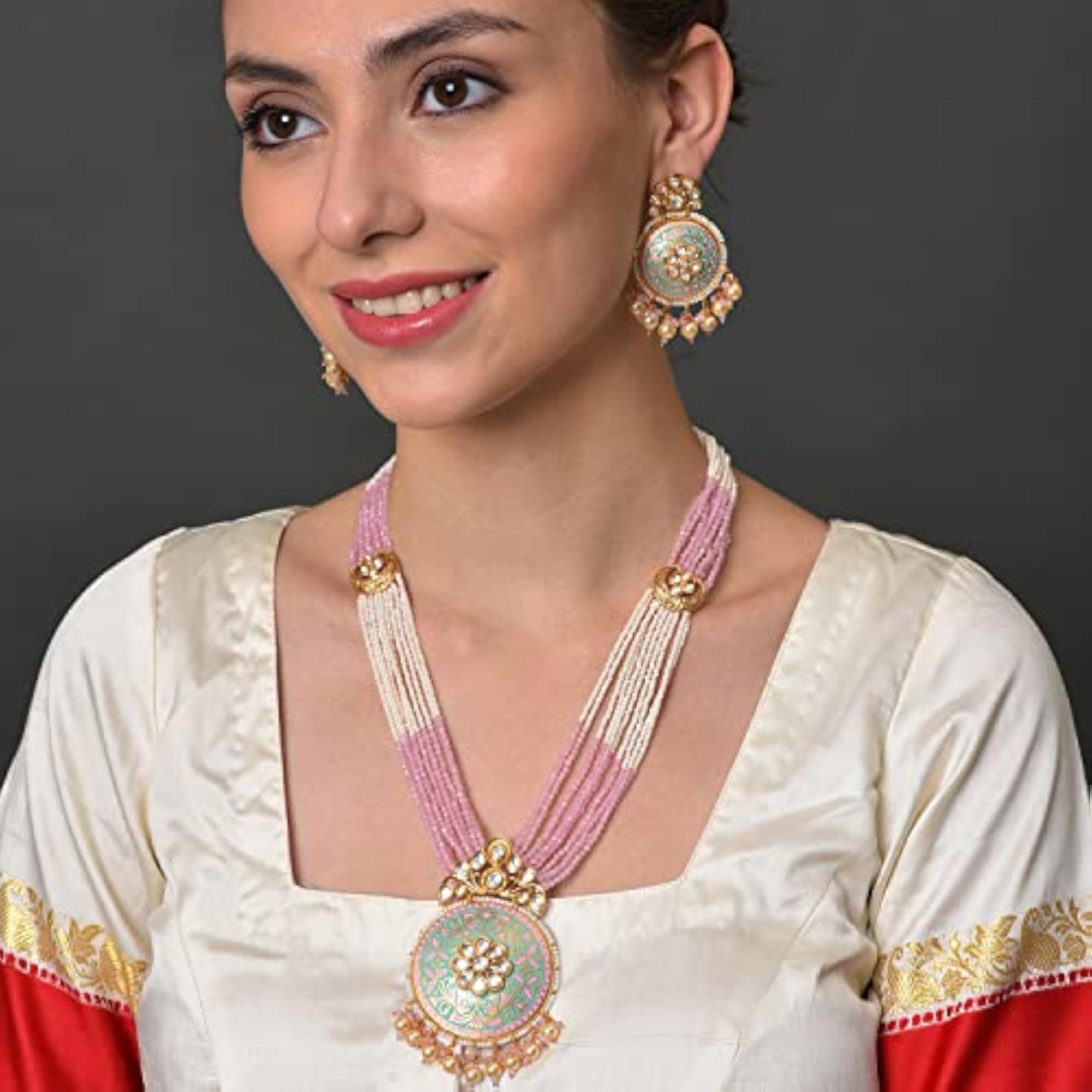 Beaded Meenakari Gold Plated Necklace Set, Elegant Design